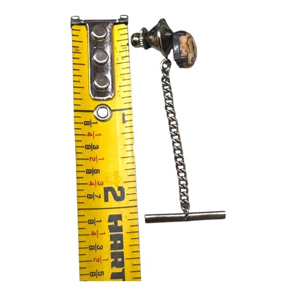 Vintage Real Deer Buck Stag Antler Tie Tack Pin With Chain Bar Fathers Dad Gift - Picture 4 of 4